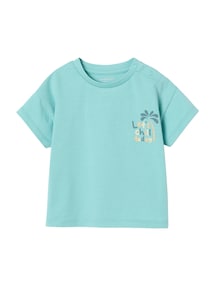 Bio-Kollektion: Baby T-Shirt mit Print hinten und Verschluss an der Schulter