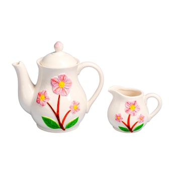 Kannen-Set Kaffeekanne & Milchkännchen „Blumen“, 2-teilig