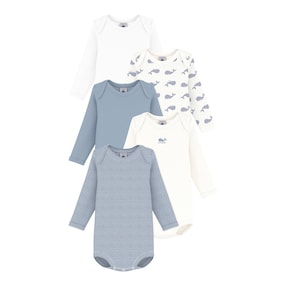 5er-Pack Bodys langarm Ringel Wale