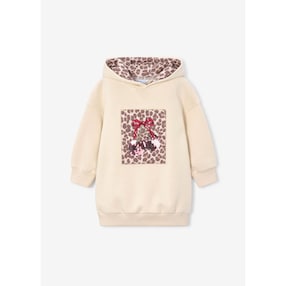 Sweatkleid langarm mit Kapuze Kirschen Leoprint