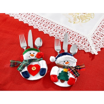 Bestecktaschen "Schneemann", 2 Stück