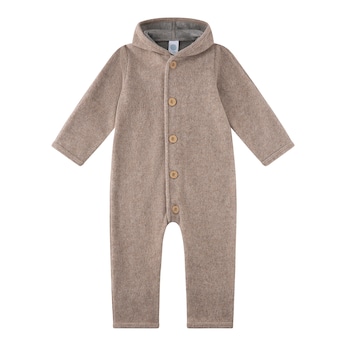 Wollfleece-Overall mit Kapuze und Klappbündchen