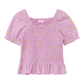 T-Shirt Blumen Schmetterlinge gesmokt