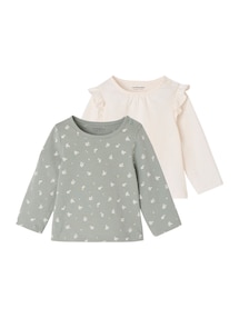 2er-Pack Baby Langarmshirts BASIC, Print & Uni mit Volants
