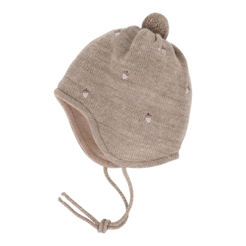 Winter-Strickmütze mit Bommel Eichel-Stickereien