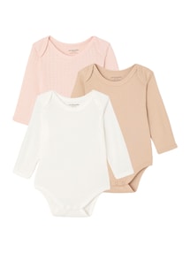 Bio-Kollektion: 3er-Pack Baby Bodys aus Interlock & Pointelle-Jersey