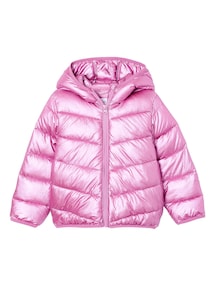 Glänzende Steppjacke mit Kapuze Mädchen, Recycling-Polyester, Übergangsjacke