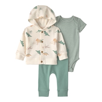 3-tlg. Set Body kurzarm, Sweatjacke und Jogginghose Dinos Ringel