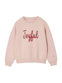 Mädchen Sweatshirt mit Pailletten und festlichem Schriftzug