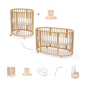 Bundle Sleepi Mini inkl. Umbausatz, 2 Matratzen und Spannbettücher, Himmelstange und Himmel