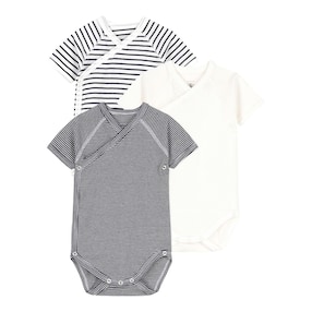 3er-Pack Wickelbodys kurzarm Uni Ringel