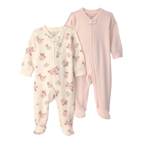 2er-Pack Schlafoveralls mit Fuß Blumen Ringel