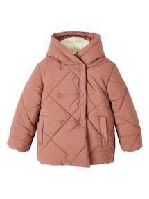 Mädchen Kapuzen-Steppjacke mit Teddyfleece-Futter, Wattierung Recycling-Polyester