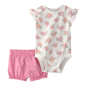 2-tlg. Set Body kurzarm und Shorts Blumen