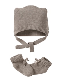 Baby-Set aus Wolle & Kaschmir, Mütze und Schühchen