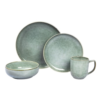 Steinzeug-Geschirr-Set „Natur“, 4-teilig