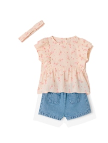 Baby-Set aus Bluse, Shorts & Haarband für Mädchen