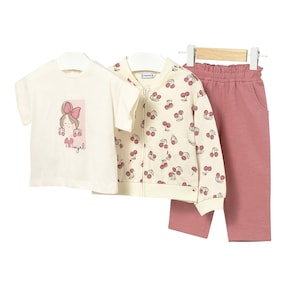 3-tlg. Set T-Shirt, Sweatjacke und Jogginghose Kirschen