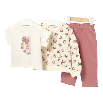 3-tlg. Set T-Shirt, Sweatjacke und Jogginghose Kirschen