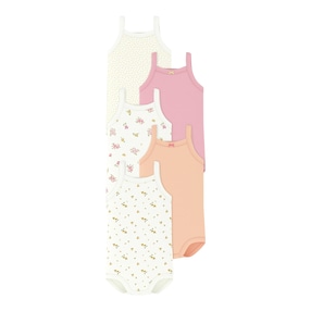 5er-Pack Bodys ohne Arm Blumen Punkte