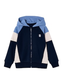 Kapuzensweatjacke Jungen im Colorblock-Look, Recycling-Polyester
