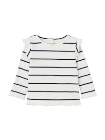 Geripptes Mädchen Baby Shirt mit Volantärmeln, Bio-Baumwolle
