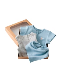 Baby Geschenkset WAL: Strampler, Body und Lätzchen aus Waffelpikee, Geschenkbox