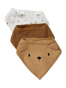 3er-Pack Baby Lätzchen / Halstücher BÄR, Frottee/Musselin