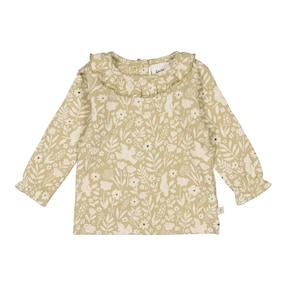 Krepp-Shirt langarm Rüschenkragen Blumen