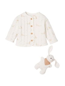 Baby-Set: Gesteppte Cordjacke, Halstuch & Schmusetuch