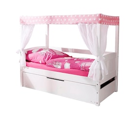 Himmelbett Mini mit Bettkasten "Stern Rosa" Kiefer Weiß