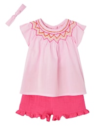 Mädchen Baby-Set: Bluse, Shorts & Haarband