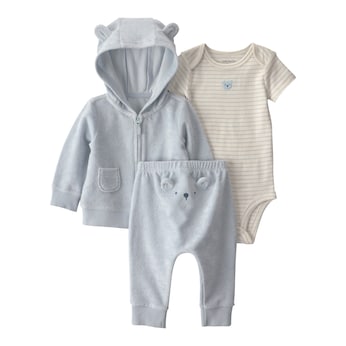 3-tlg. Set Body kurzarm, Sweatjacke und Frottee-Jogginghose Bär