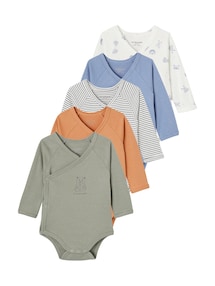 5er-Pack Baby Langarm-Bodys mit Tieren, Bio-Baumwolle