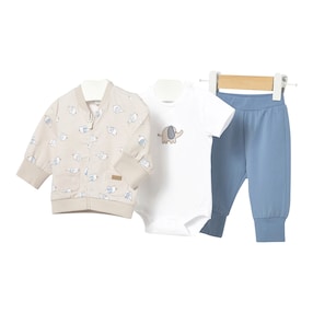 3-tlg. Set Body kurzarm, Sweatjacke und Jogginghose Elefanten