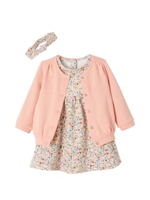Mädchen Baby-Set: Kleid, Strickjacke & Haarband