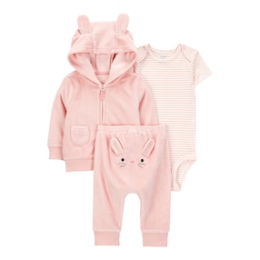 3-tlg. Set Body kurzarm, Sweatjacke und Jogginghose Frottee Hase