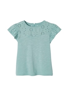 Mädchen T-Shirt mit Volantärmeln und Lochstickerei