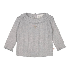 Ajour-Shirt langarm mit Rüschenkragen Rippqualität