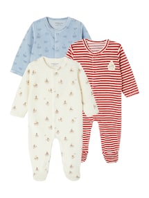 Bio-Kollektion: 3er-Pack Baby Samt-Strampler mit Fuß