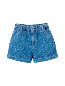 Jeansshorts mit Print Mädchen, Bundweite verstellbar
