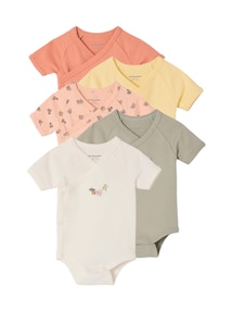 5er-Pack Baby Wickelbodys mit kurzen Ärmeln, Blumenmuster