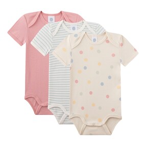 3er-Pack Bodys kurzarm Punkte Ringel