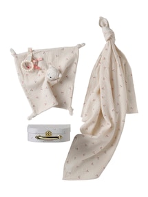 Baby Geschenkkoffer: Schmusetuch, Beißringe & Wickeltuch CHERRY