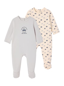 Bio-Kollektion: 2er-Pack Baby Strampler aus Sweat mit Autos