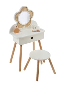 Kinder Schminktisch mit Zubehör, Holz FSC® und Rattangeflecht