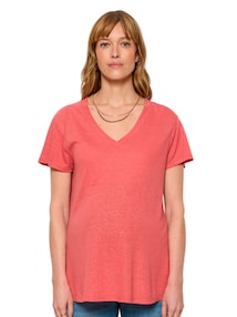 Umstandssshirt mit V-Ausschnitt, Leinen-Viskose