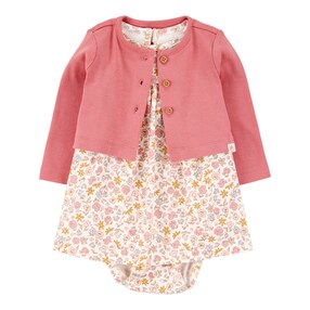 2-tlg. Set Bodykleid kurzarm und Jacke Blumen