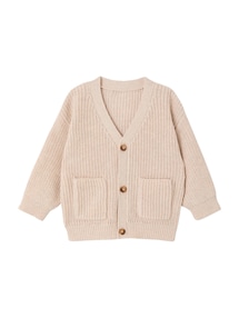 Baby Strickjacke mit aufgesetzten Taschen und V-Ausschnitt, Baumwolle