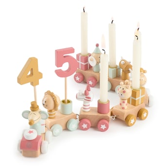Geburtstagszug Holz Berry Look mit 6 Kerzen